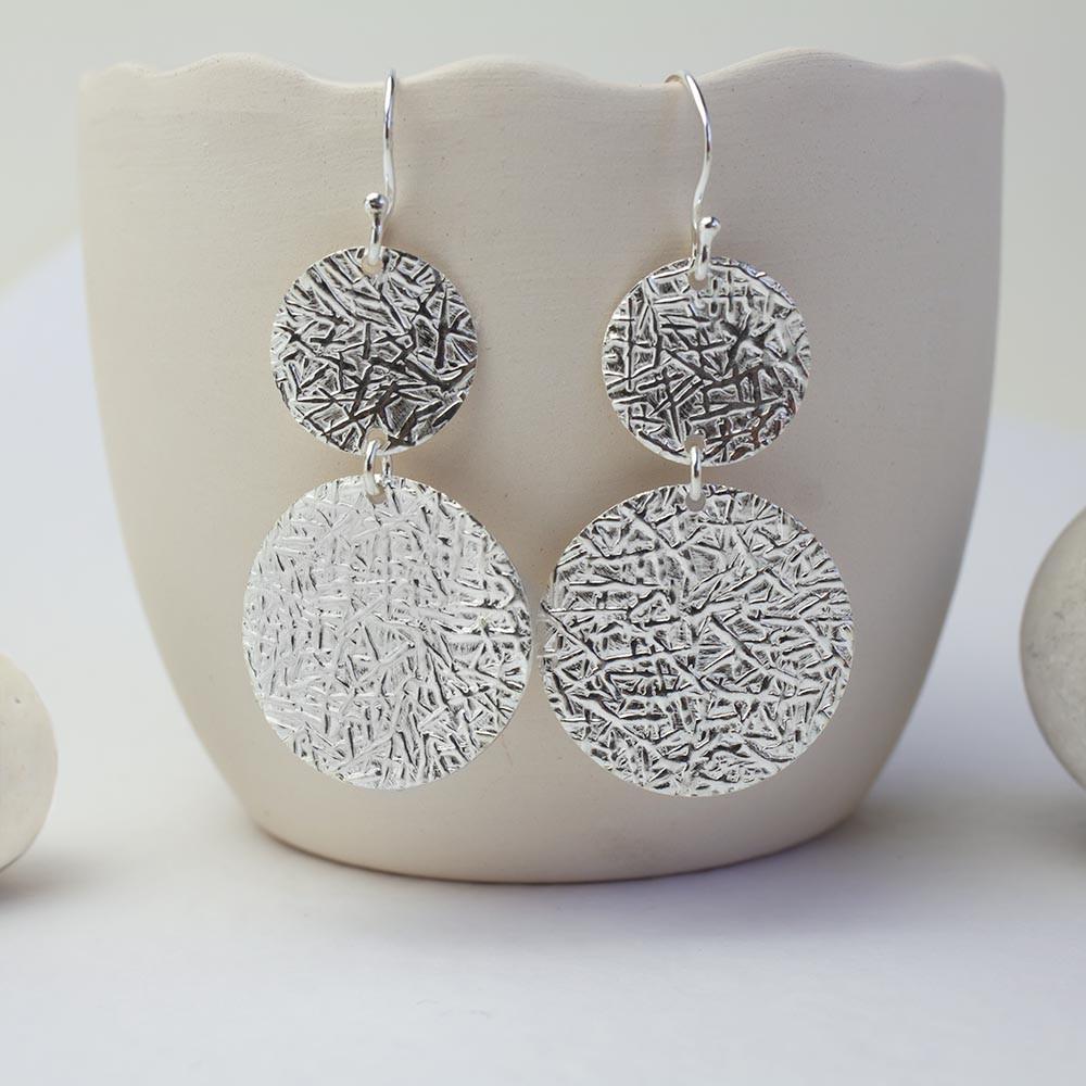 Sterling Silver Dangly Leaf Disc Earrings