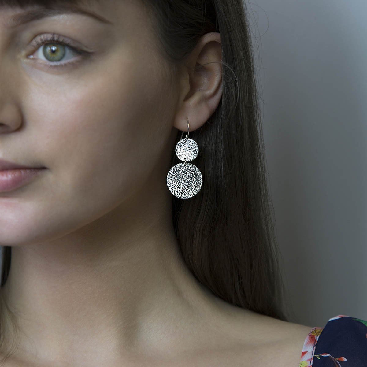 Sterling Silver Dangly Leaf Disc Earrings