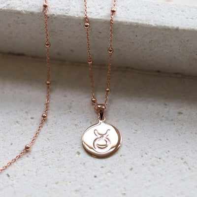 MS1197RG ROSE GOLD STERLING SILVER TAURUS STAR SIGN NECKLACE EDITORIAL