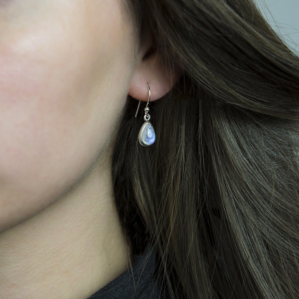 Sterling Silver Dangly Moonstone Teardrop Earrings