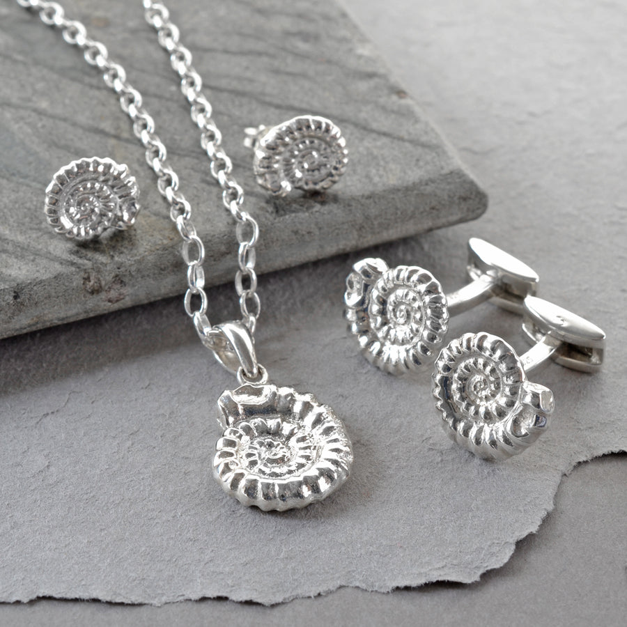 Sterling Silver Ammonite Stud Earrings