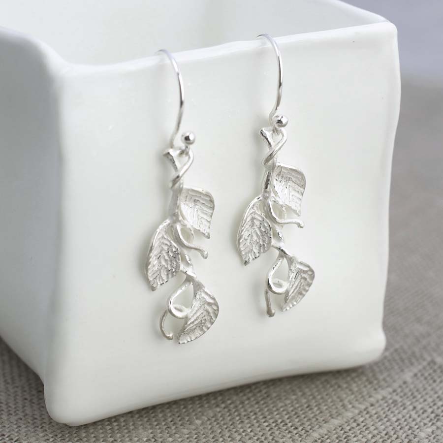 Sterling Silver Leaves Dangly Earrings