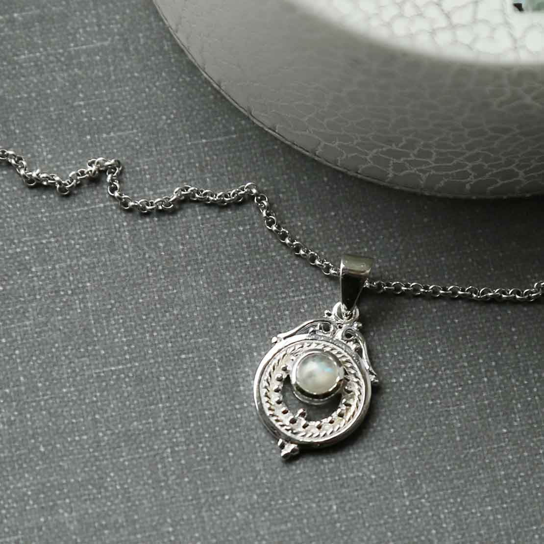 Sterling Silver Moonstone Victorian Necklace