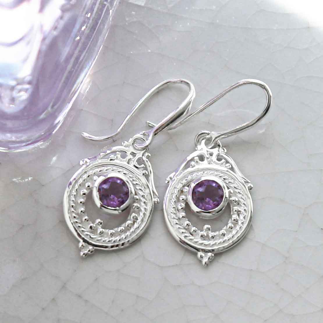 Sterling Silver Amethyst Victorian Earrings