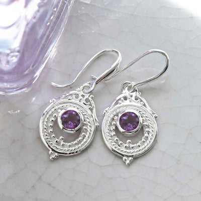 MZB114ES AM STERLING SILVER AMETHYST VICTORIAN DANGLY EARRINGS POLISHED 2