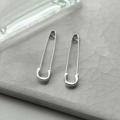ML961L STERLING SILVER LARGE SAFETY PIN EARRINGS 3