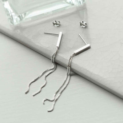 ME529 STERLING SILVER DOUBLE BOX CHAIN EARRINGS 3