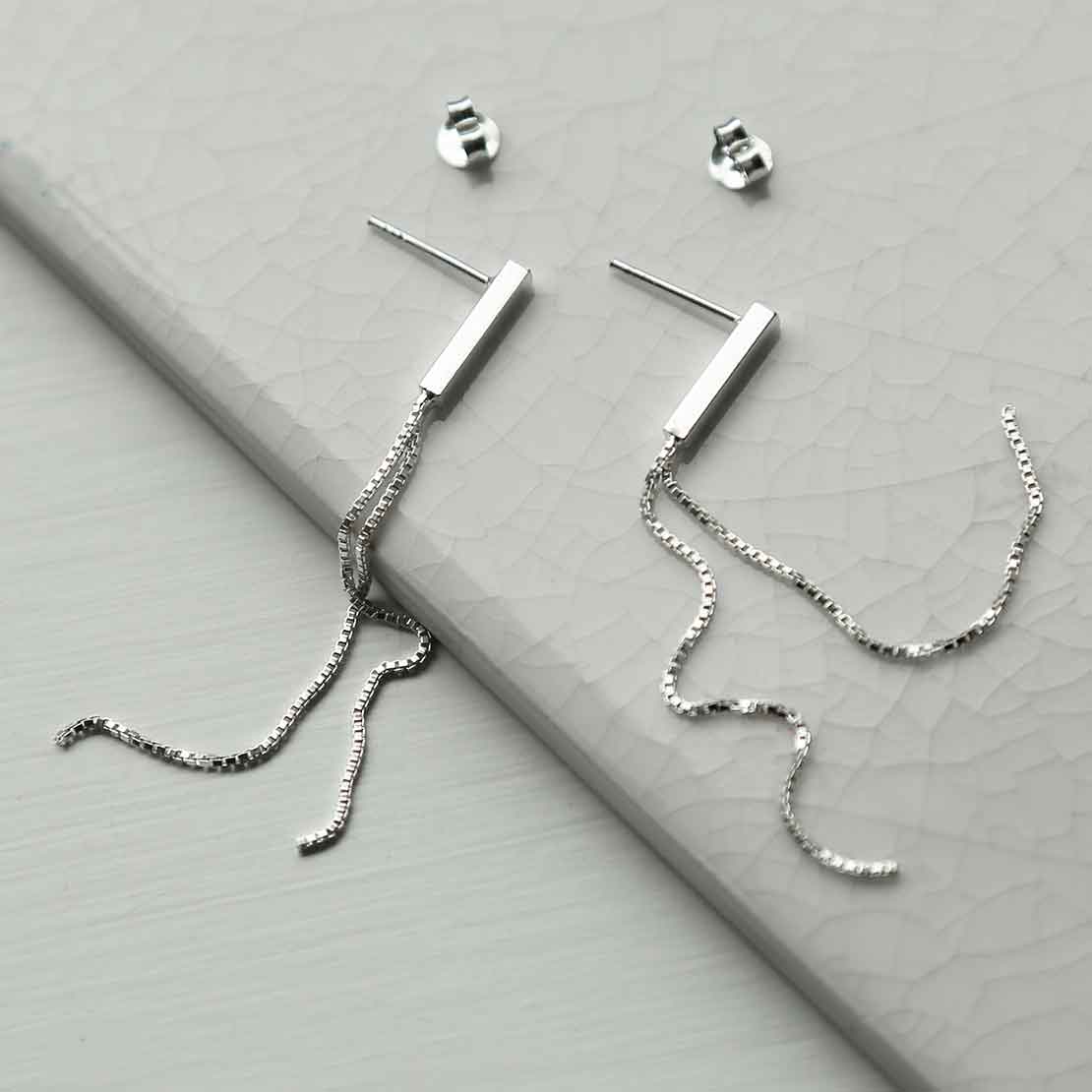 Sterling Silver Double Box Chain Earrings
