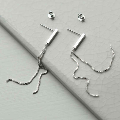 ME529 STERLING SILVER DOUBLE BOX CHAIN EARRINGS 4