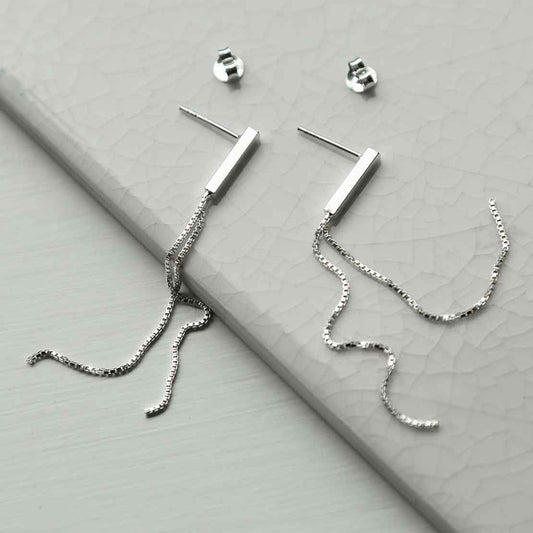 ME529 STERLING SILVER DOUBLE BOX CHAIN EARRINGS 4