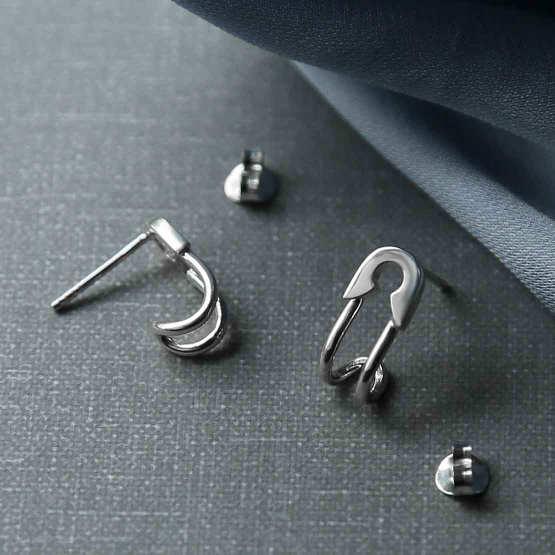 Sterling Silver Safety Pin Hug Studs