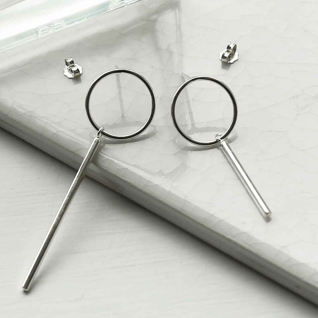 Sterling Silver Bar And Ring Mismatch Studs