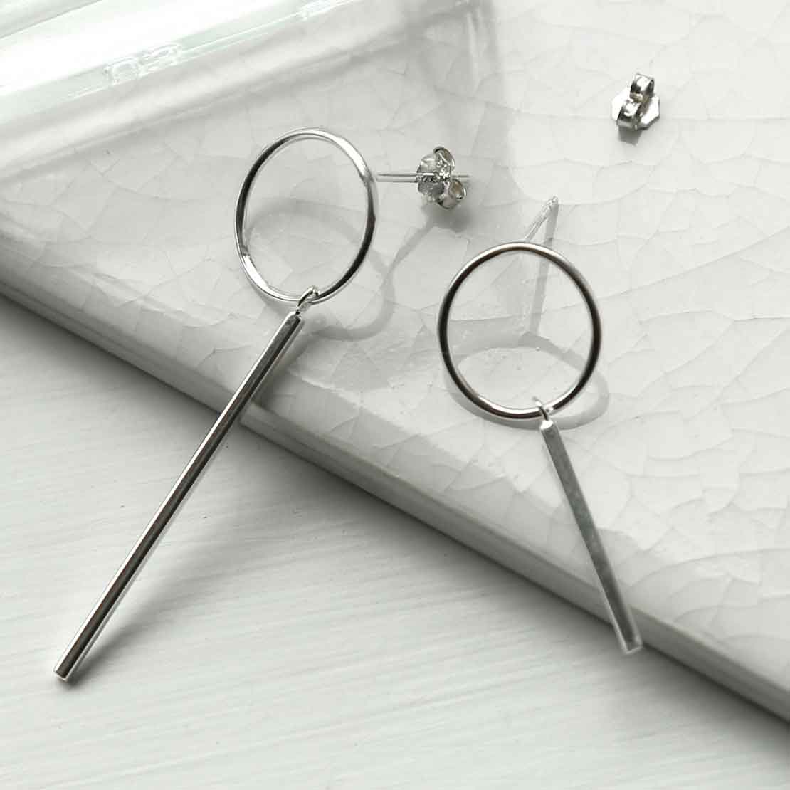 Sterling Silver Bar And Ring Mismatch Studs