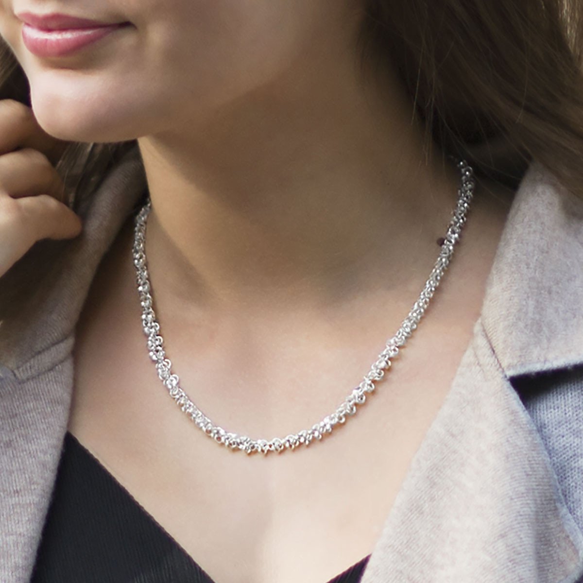 Sterling Silver Velvet Circles Necklace (18-24")