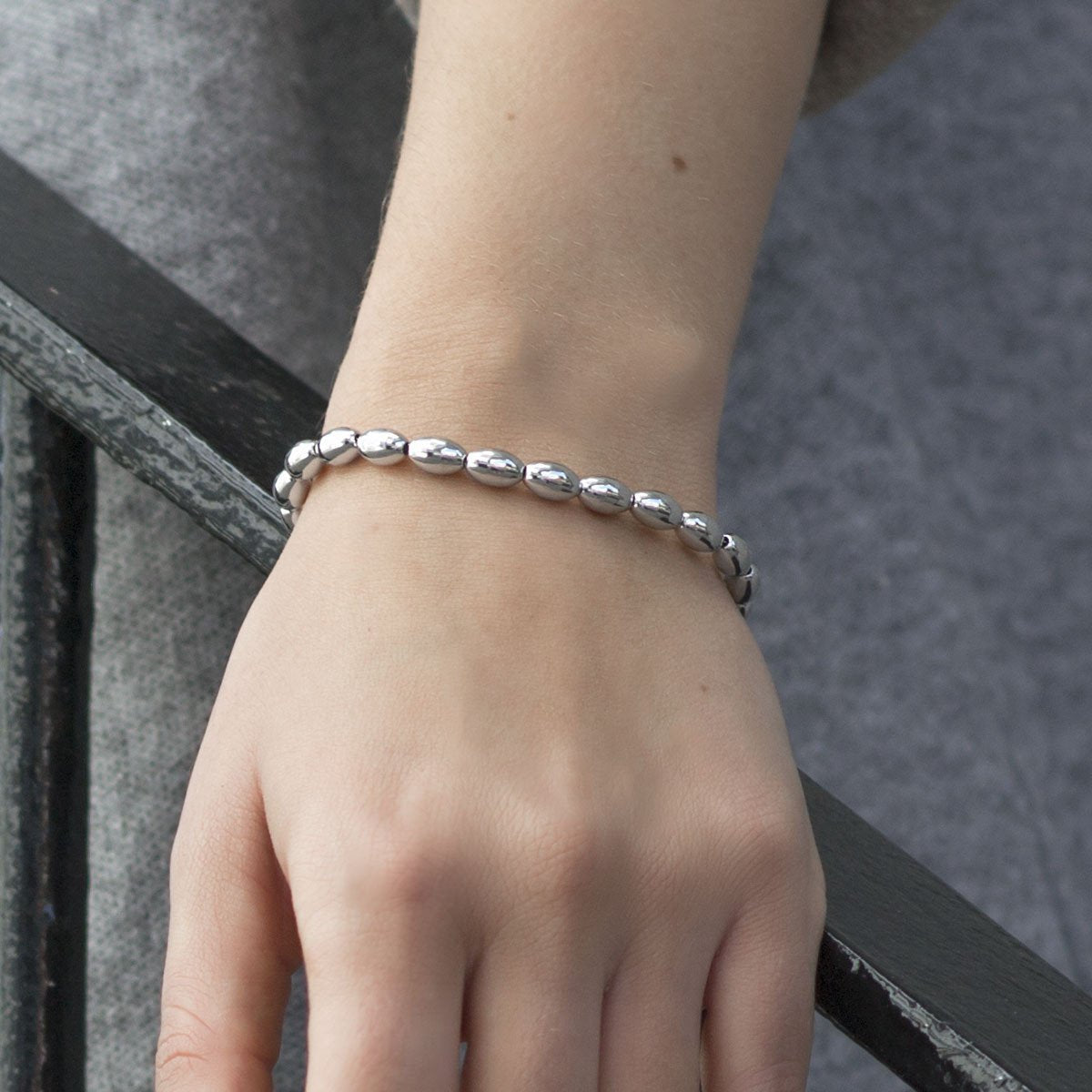 Sterling Silver Oval Beads Bracelet