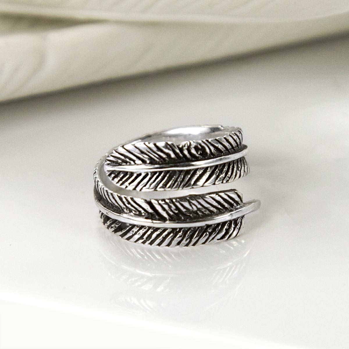 Sterling Silver Adjustable Angelic Feather Ring
