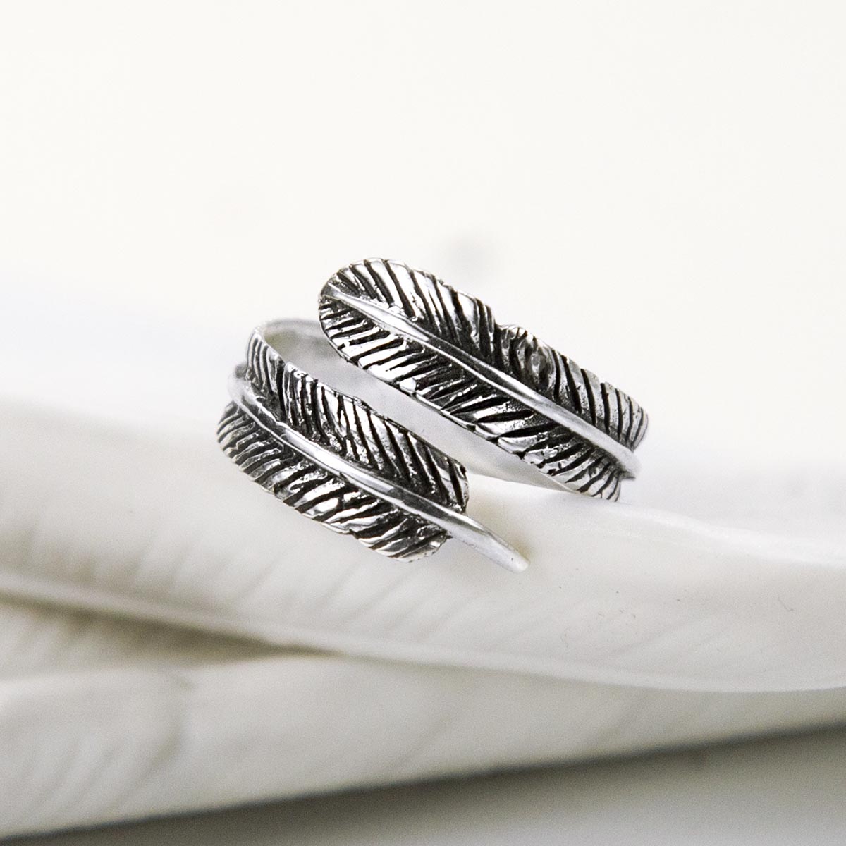 Sterling Silver Adjustable Angelic Feather Ring
