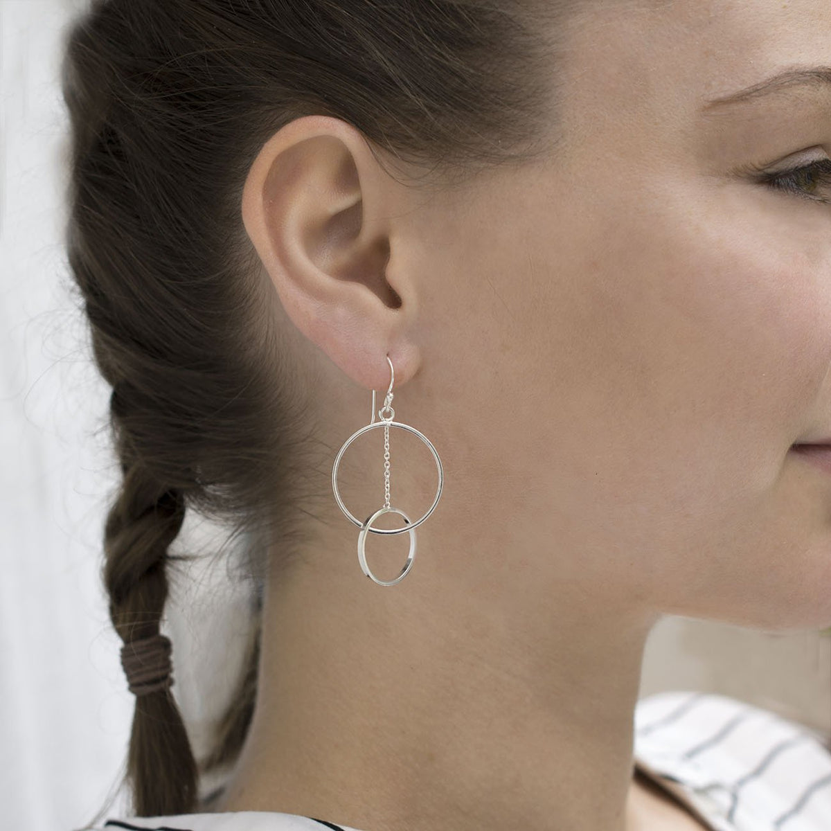 Sterling Silver Dangly Double Circles Earrings