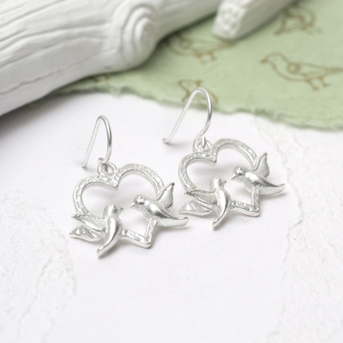 Sterling Silver Love Birds Dangly Earrings