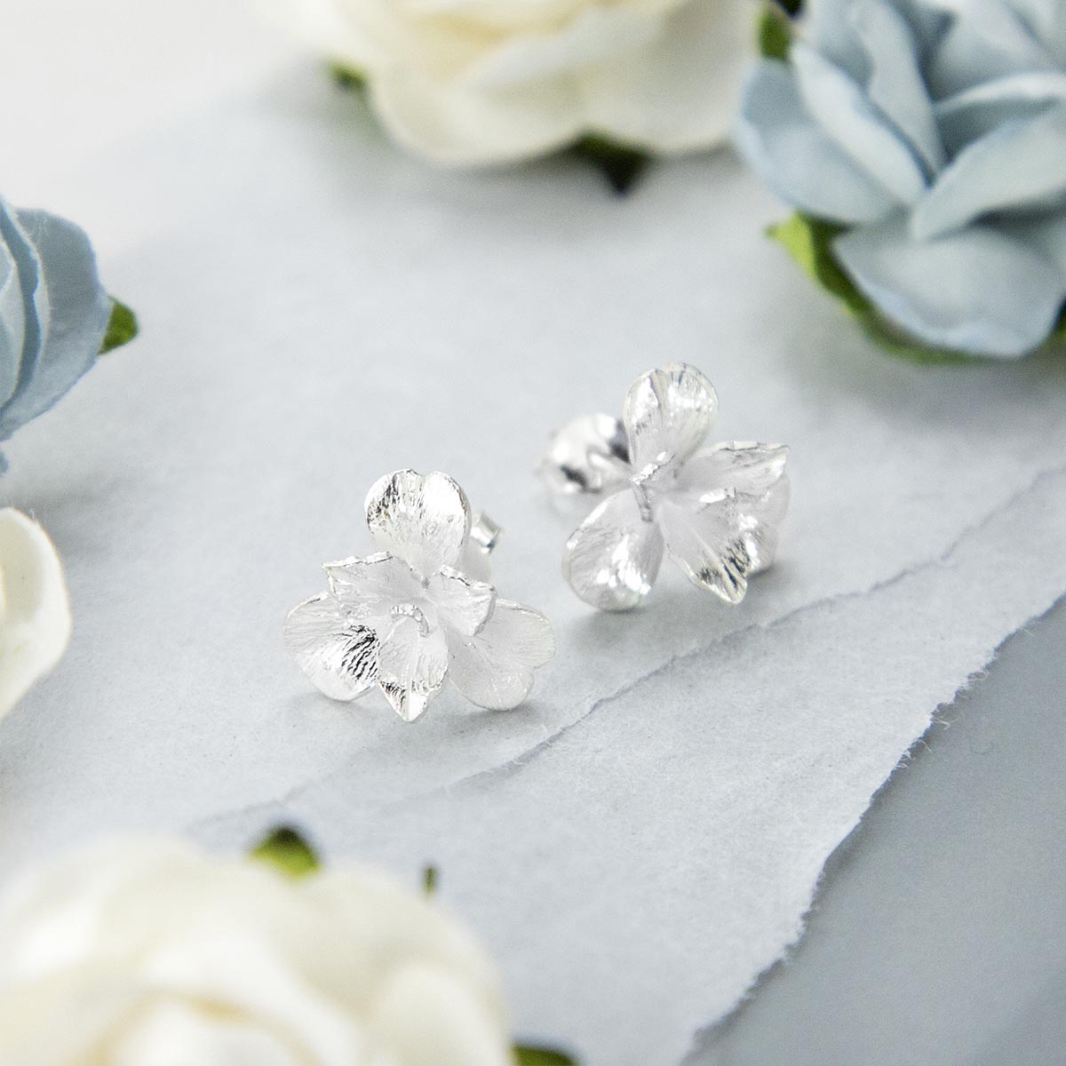Sterling Silver Pansy Stud Earrings