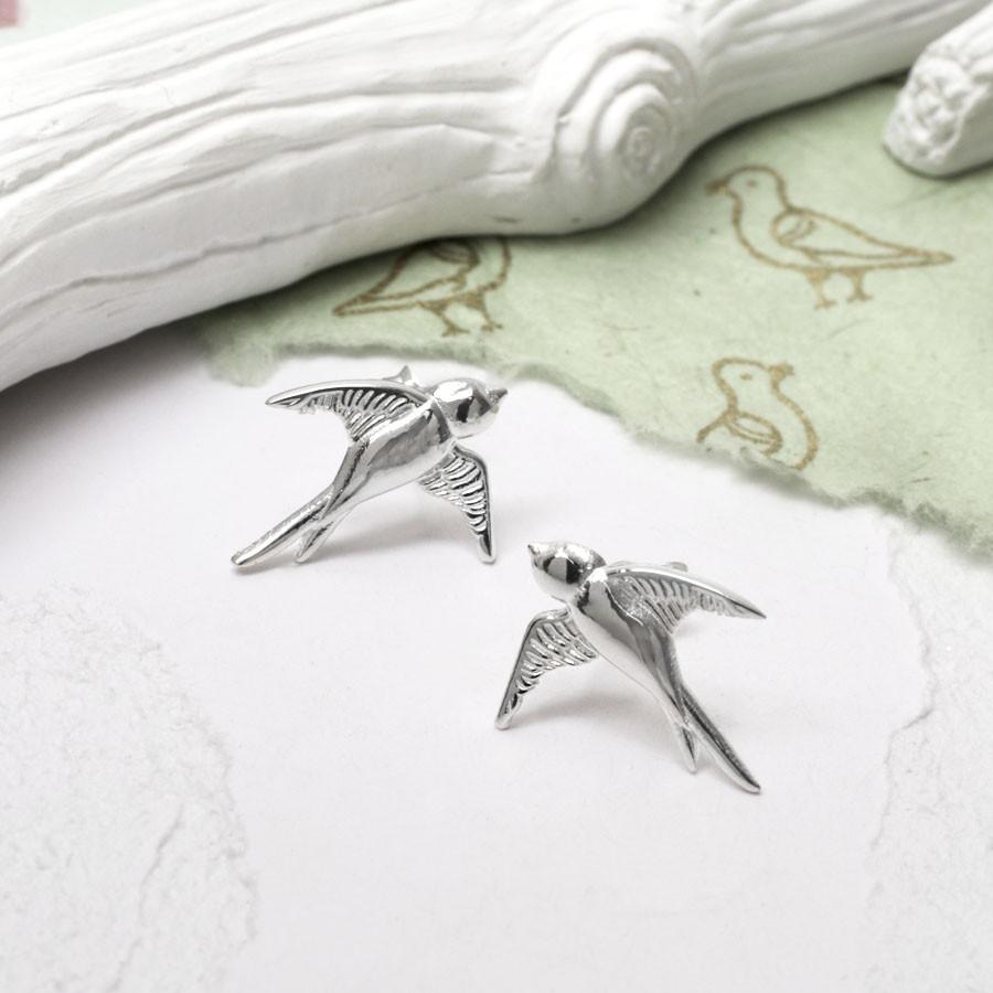 Sterling Silver Swallow Stud Earrings