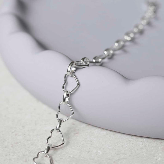MV1339B STERLING SILVER HEART LINK BRACELET 1