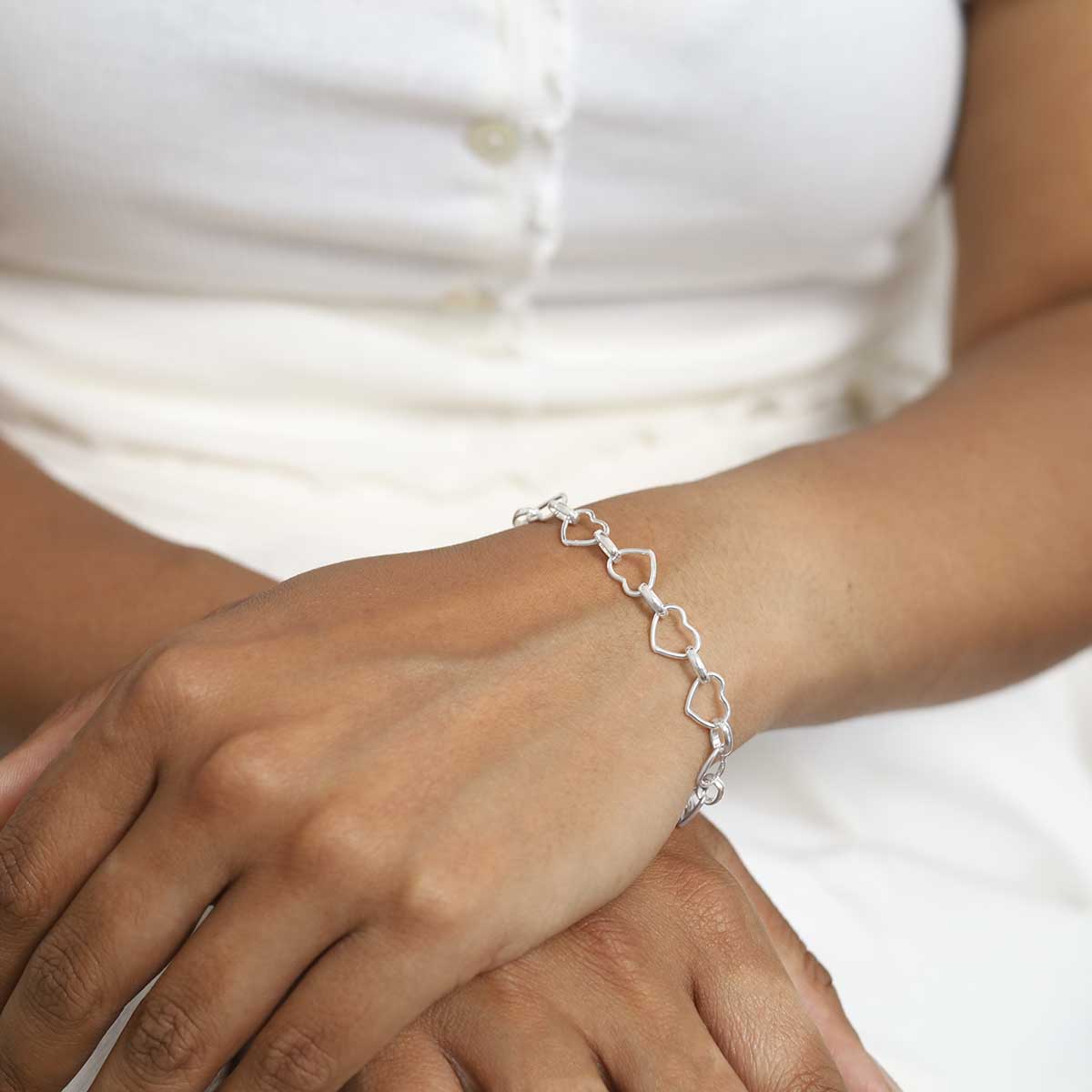 Sterling Silver Heart Link Bracelet