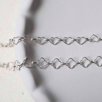 MV1340 MV1339 STERLING SILVER HEART LINK BRACELET AND STERLING SILVER CLOVER BRACELET GROUP