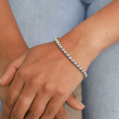 MV1303RH RHODIUM PLATED STERLING SILVER ROUND BEADS BRACELET MODEL