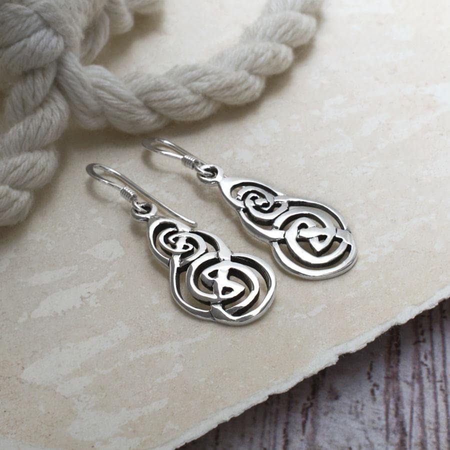 Sterling Silver Celtic Long Loops Dangly Earrings