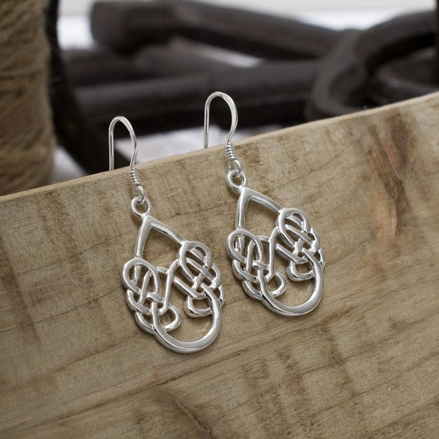 Sterling Silver Celtic Knot Teardrop Dangly Earrings