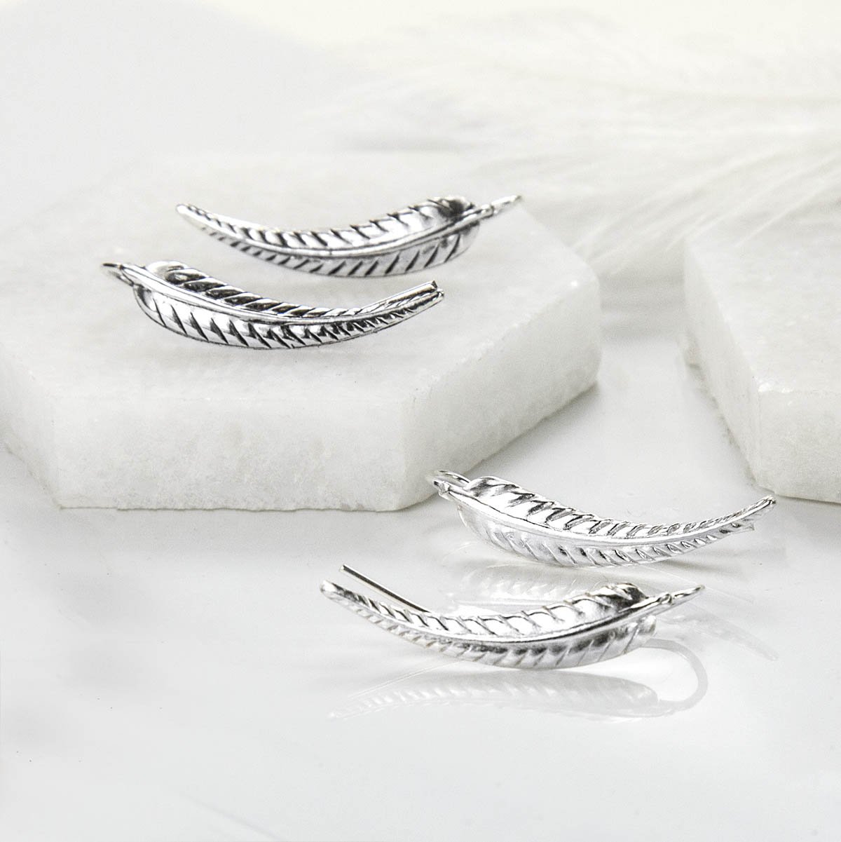 Sterling Silver Fern Leaf Ear Climbers