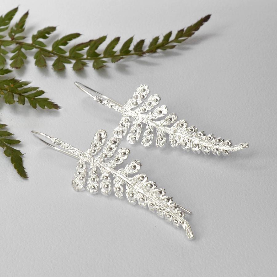 Sterling Silver Fern Drop Earrings