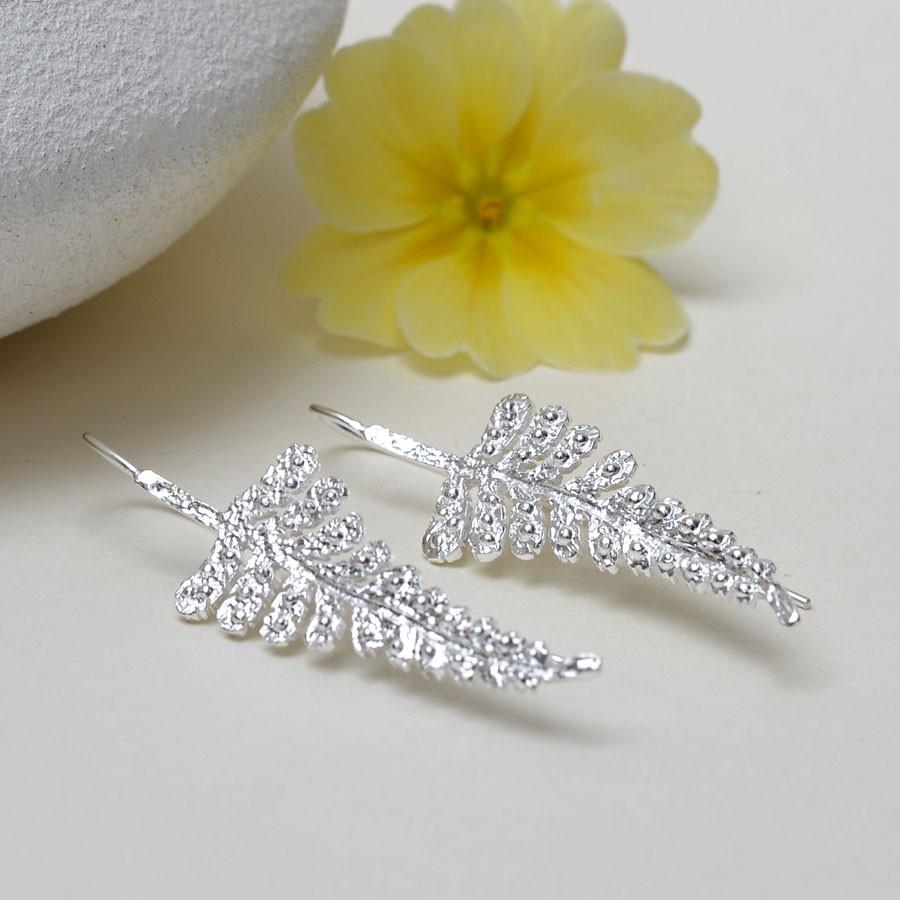 Sterling Silver Fern Drop Earrings