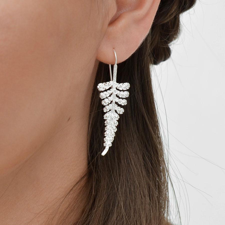 Sterling Silver Fern Drop Earrings