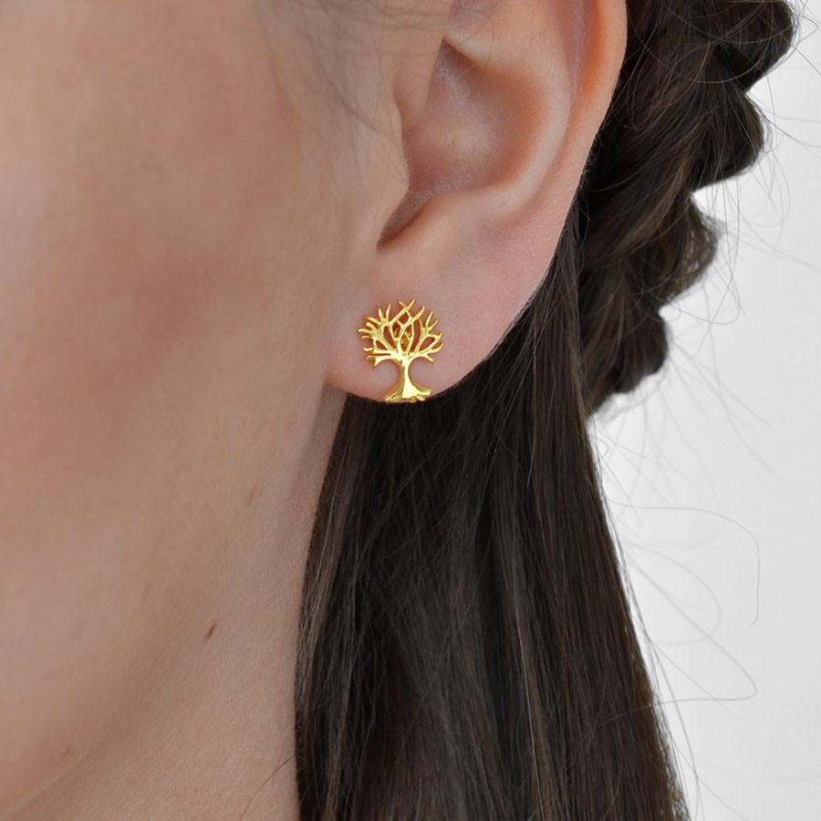 Gold Plated Sterling Silver Tree Stud Earrings