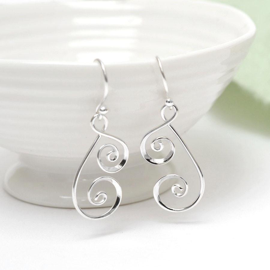 Sterling Silver Dangly Spiral Tears Earrings