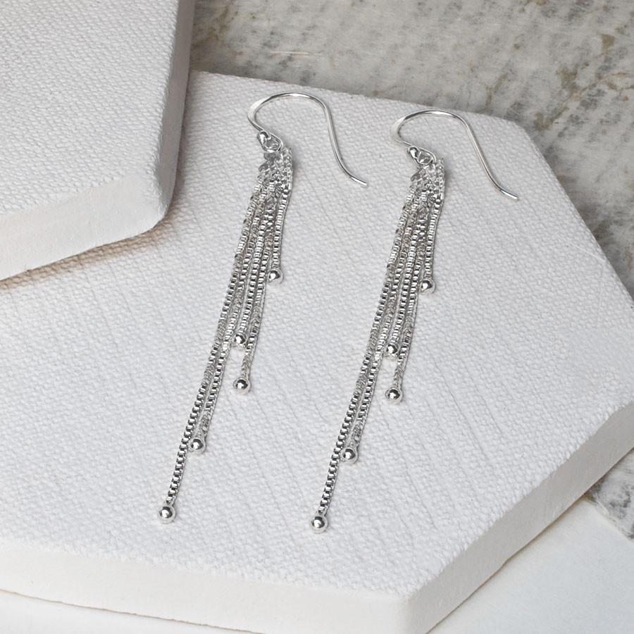 Sterling Silver Cascading Chain Drops Dangly Earrings
