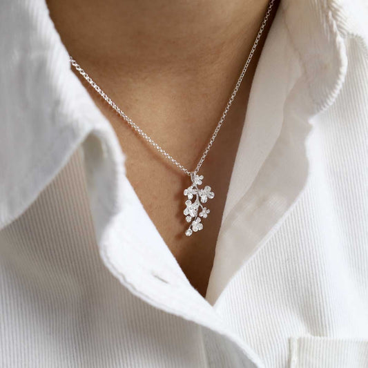 MB213P STERLING SILVER FORGET ME NOT PENDANT NECKLACE MODEL min