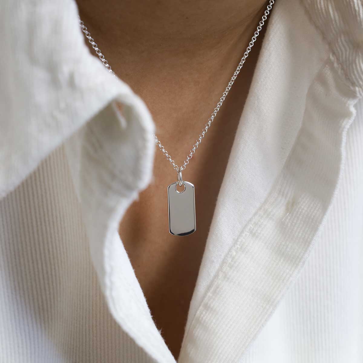 Sterling Silver Small Solid Dog Tag Necklace
