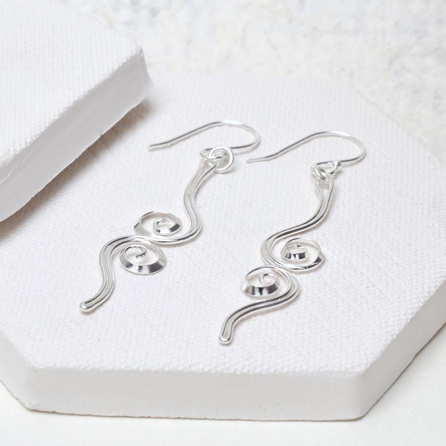 Sterling Silver Reflected Twirl Dangly Earrings