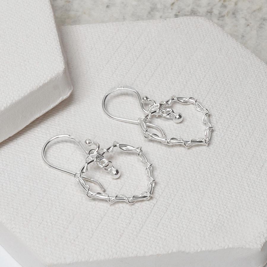 Sterling Silver Dangly Wire Heart Earrings