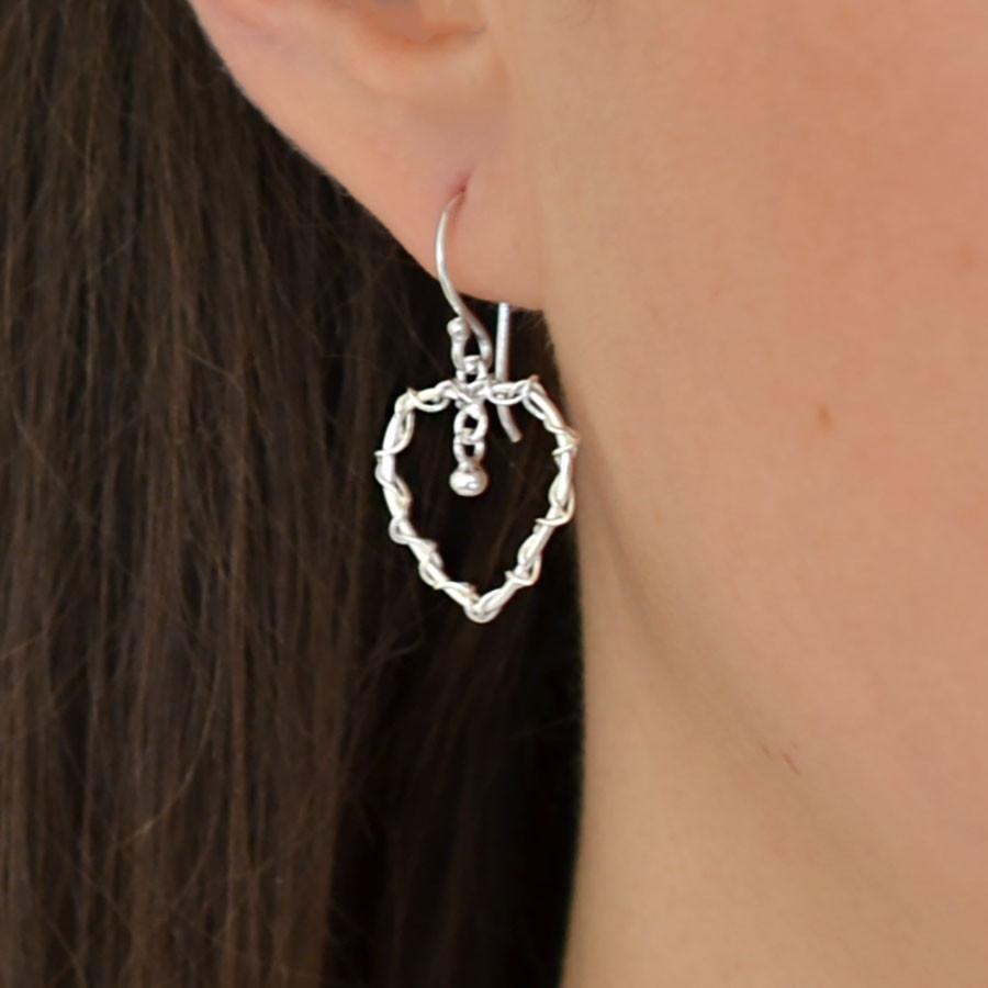 Sterling Silver Dangly Wire Heart Earrings