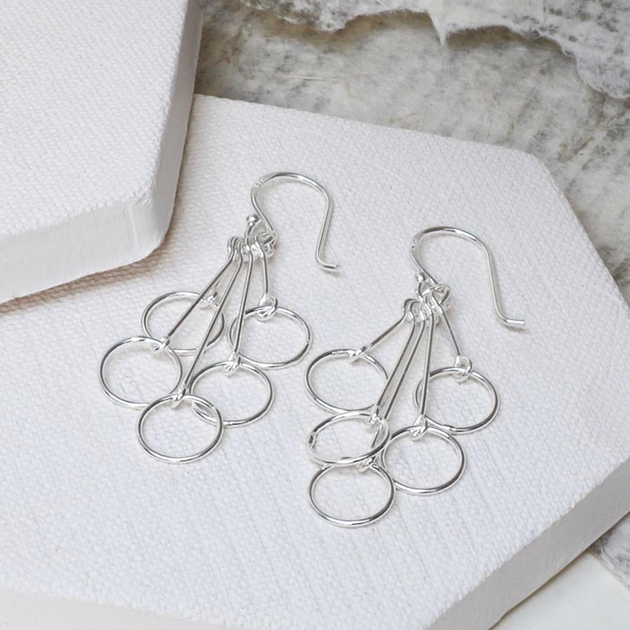 Sterling Silver Cascading Dangly Circles Earrings