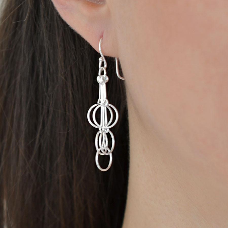 Sterling Silver Cascading Dangly Circles Earrings