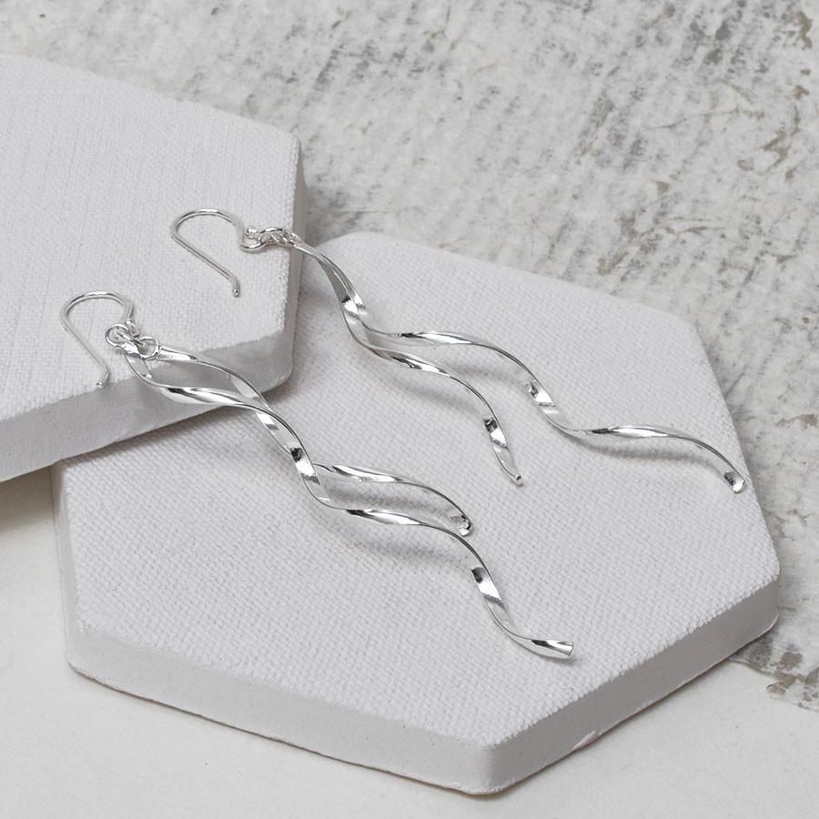 Sterling Silver Dangly Double Twisting Ribbon Earrings