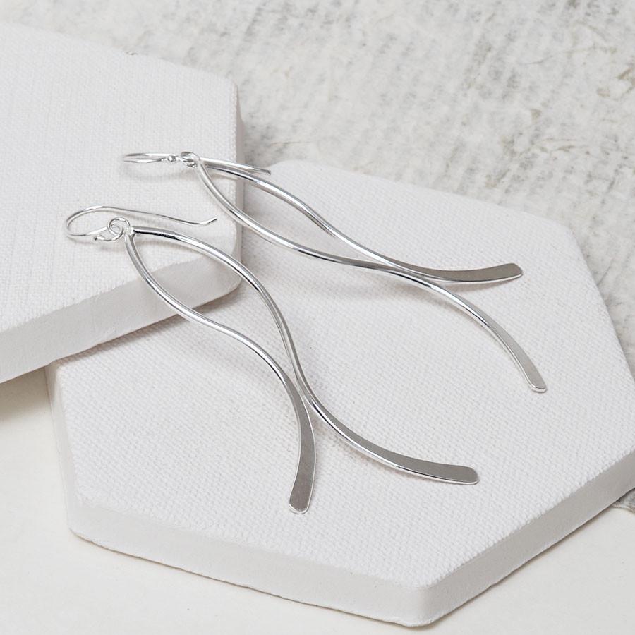 Sterling Silver Dangly Curved Ribbon Earrings