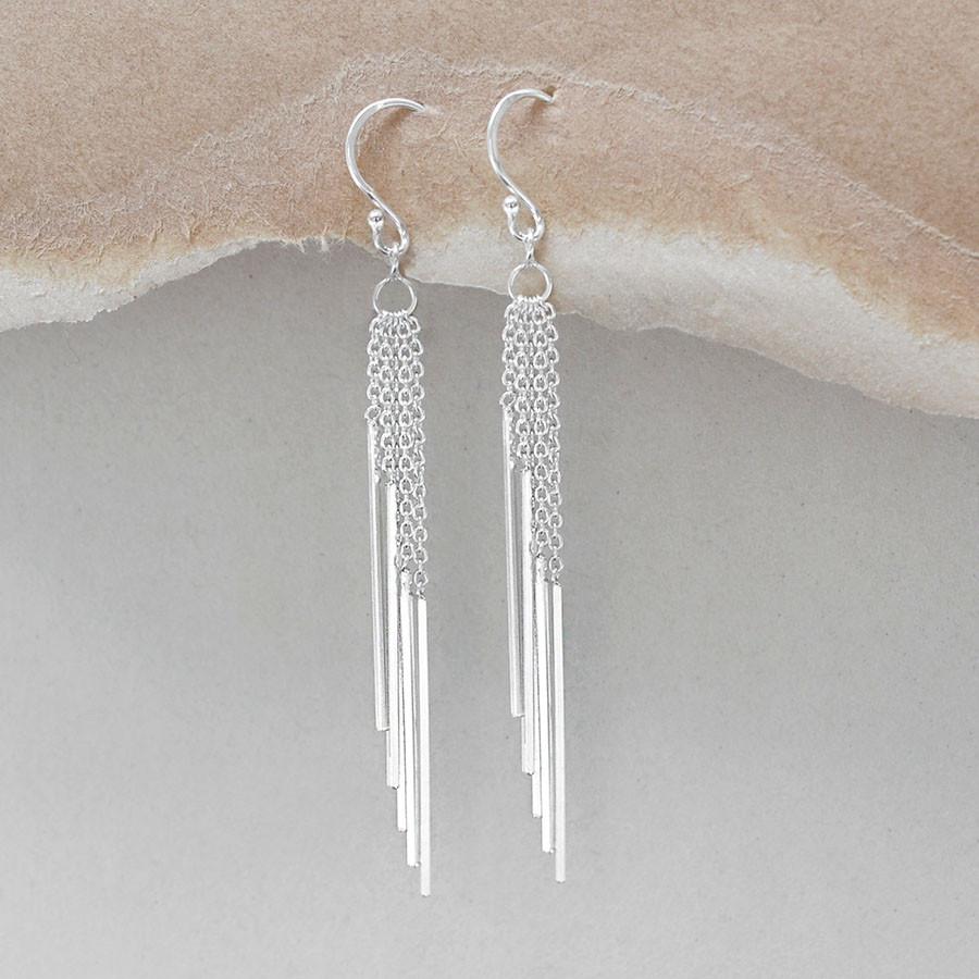 Sterling Silver Cascading Dangly Bars Earrings