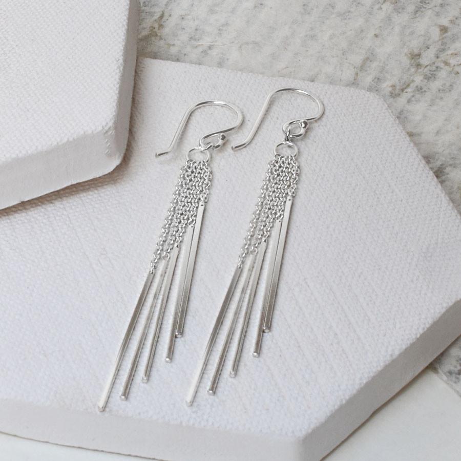 Sterling Silver Cascading Dangly Bars Earrings