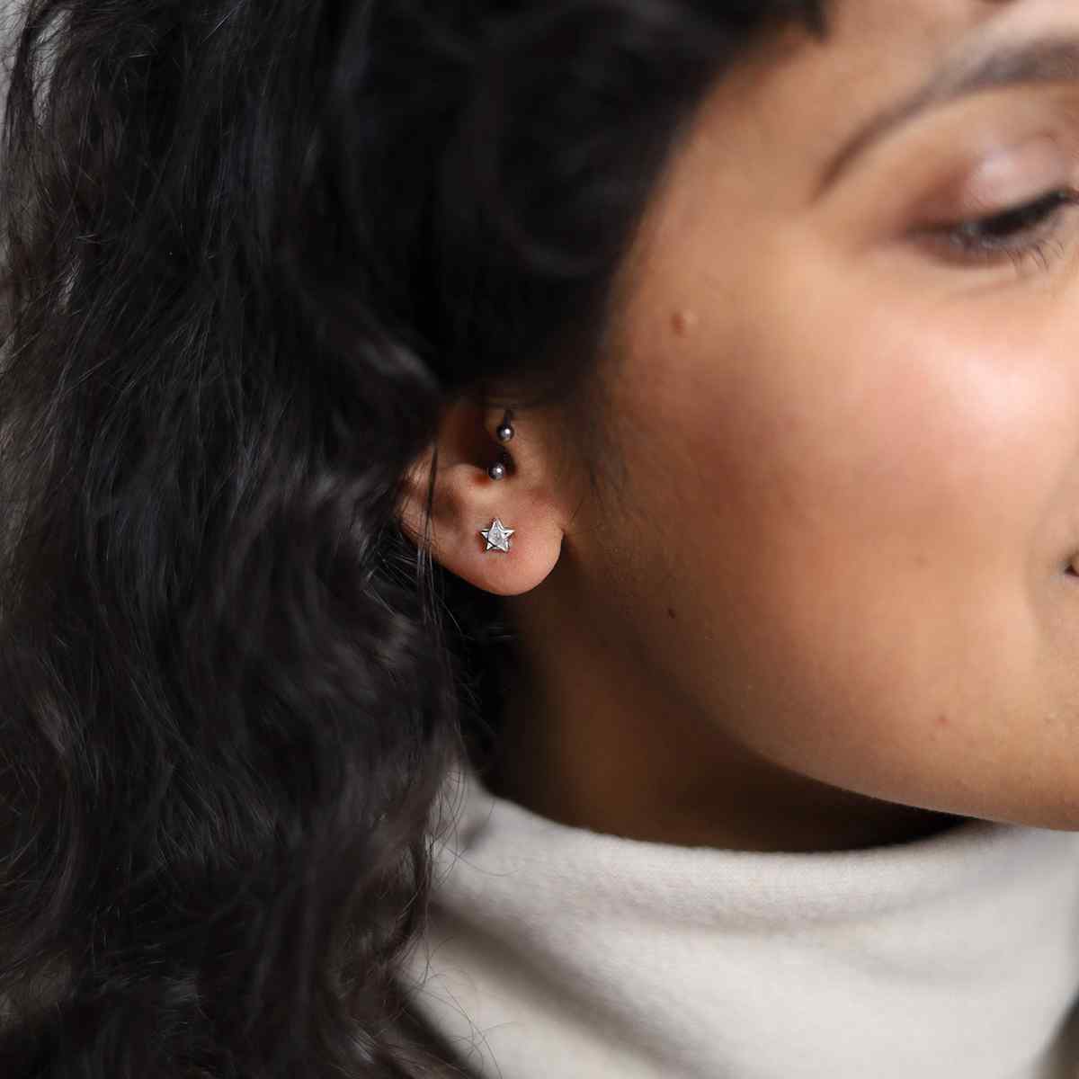 Sterling Silver Cubic Zirconia Star Stud Earrings